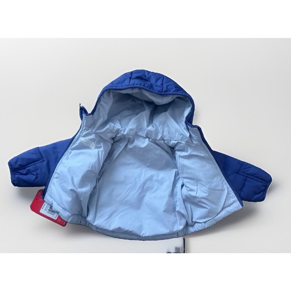 North Face Baby 0-3M Reversible Perrito Jacket NWT Cave Blue Hooded Puffer - Picture 2 of 4